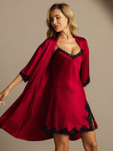 [Vino] SilkSilky-IT Manga media Scollo a V Set camicia e vestaglia 004