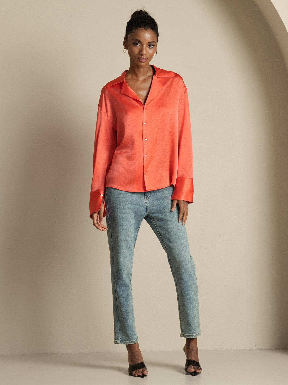 [Rosso Imperiale] SilkSilky-IT 19Momme Seta Womens Shirt 008