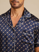 [Catena Blu Navy] SilkSilky-IT Short Sleeve Lapel Collar Pigiami da uomo 006