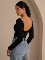 [Nero] SilkSilky-IT Long Sleeve Collo a U Magliette donna 001