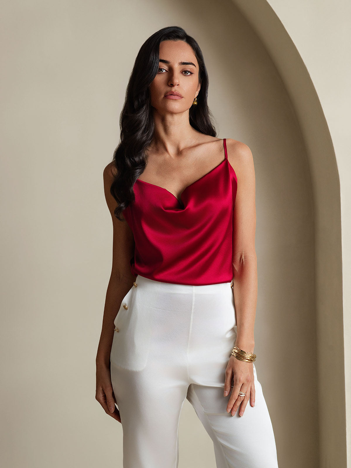 [Vino] SilkSilky-IT 19Momme Seta Collo drappeggiato Cami 005