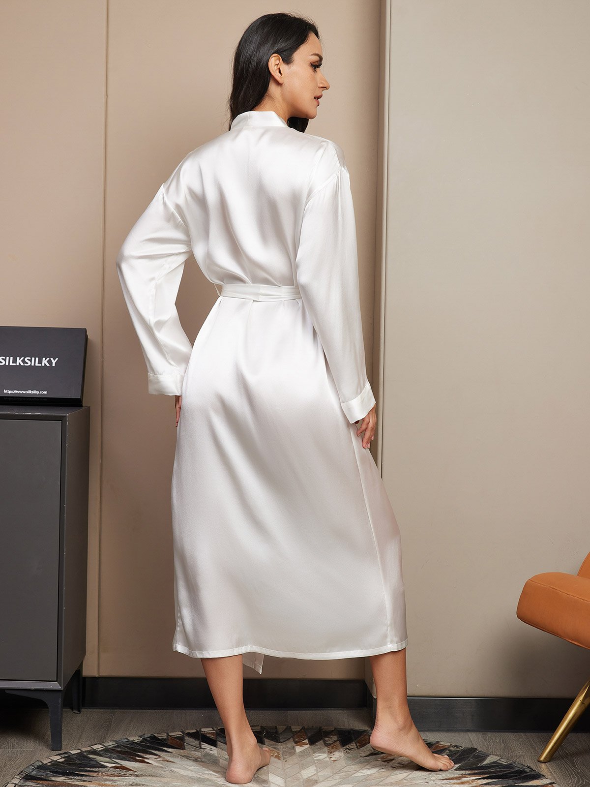 [Bianco] SilkSilky-IT Seta pura Womens Robe 002,