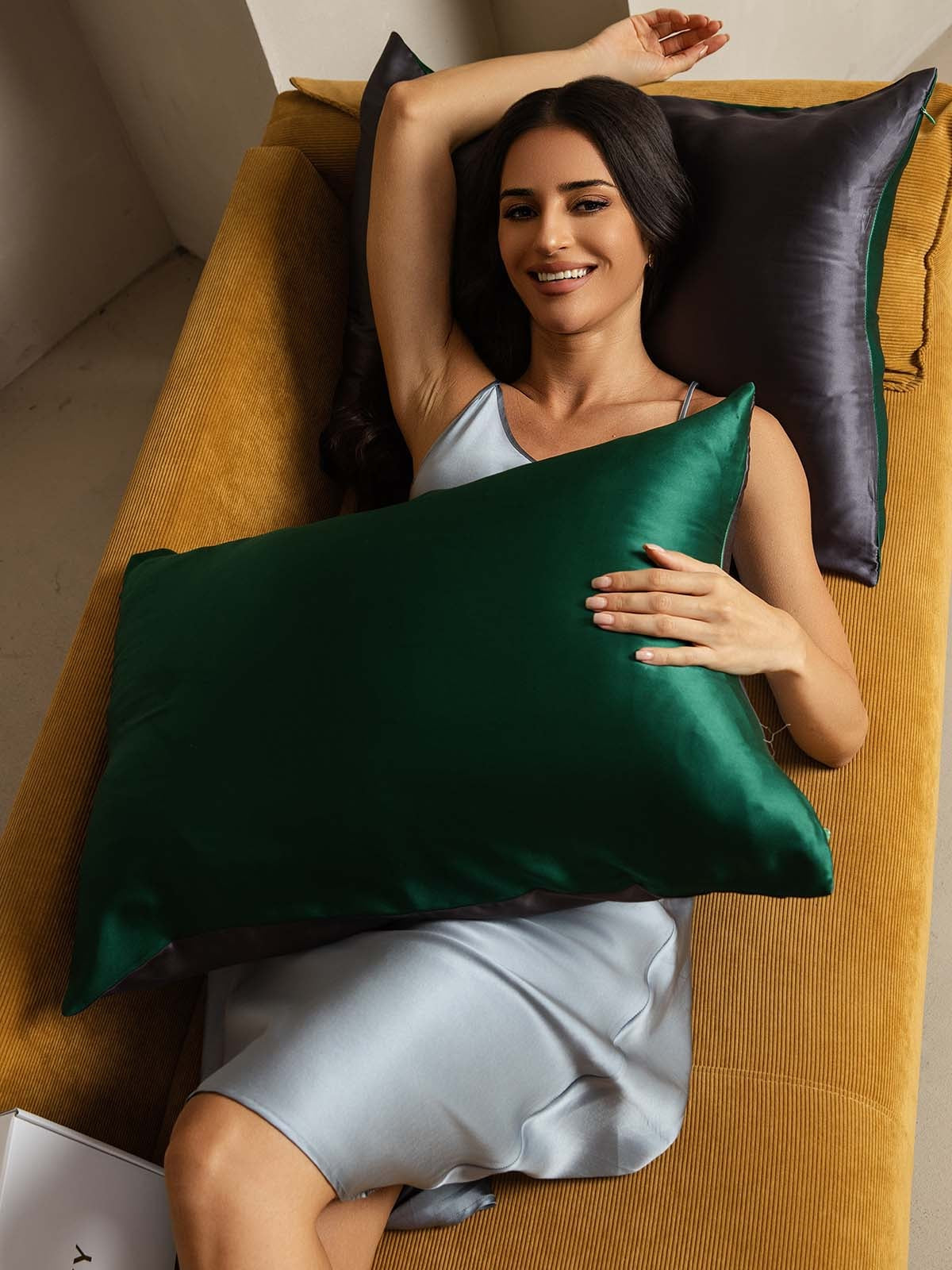 [VerdeScuro+GrigioScuro] SilkSilky-IT 22Momme Seta pura Pillowcase 004