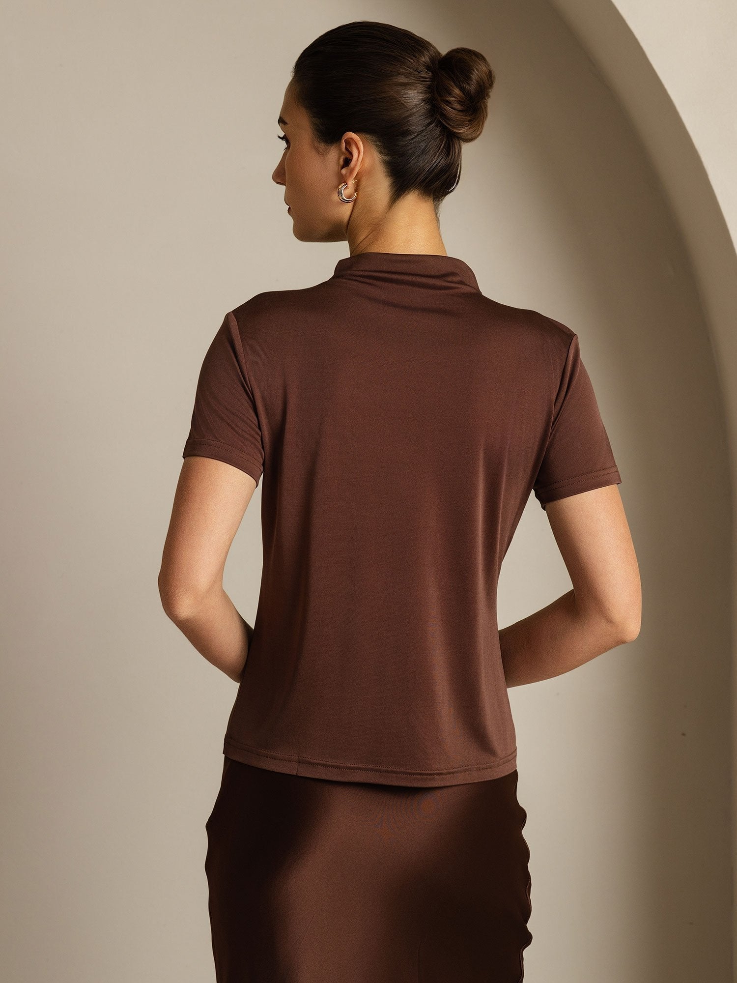 [Caffè] SilkSilky-IT Maniche Corte Collo a Lupetto Magliette donna 002