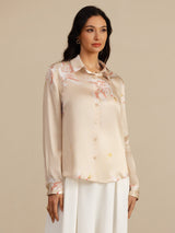 [Champagne] SilkSilky-IT 19Momme Manica lunga Colletto con Revers Camicie da donna 001