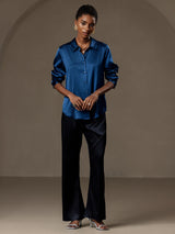 [Verde Acqua] SilkSilky-IT Long Sleeve Lapel Collar Camicie da donna 005
