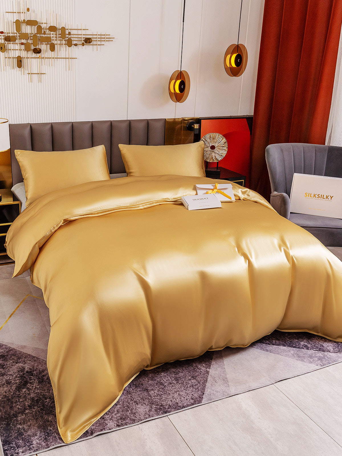 [Champagne] SilkSilky-IT 19Momme Seta pura Bedding Set 001
