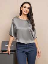[Grigio Scuro] SilkSilky-IT Manga media Scollo A Coppa Magliette donna 005