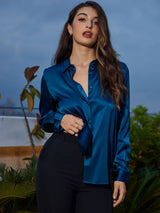 [Verde Acqua] SilkSilky-IT Long Sleeve Lapel Collar Camicie da donna 005