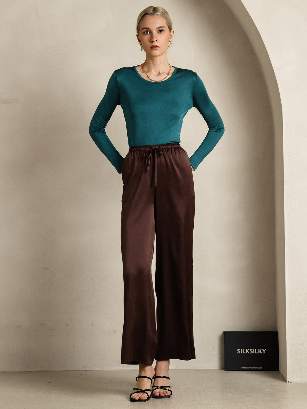[Caffè] SilkSilky-IT Seta pura Womens Pants 007