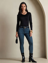 [Nero] SilkSilky-IT Manica lunga Scollo rotondo Magliette donna 006