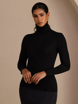 [Nero] SilkSilky-IT Long Sleeve Turtle Neck Magliette donna 001