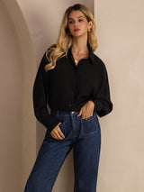 [Nero] SilkSilky-IT Long Sleeve Lapel Collar Camicie da donna 005