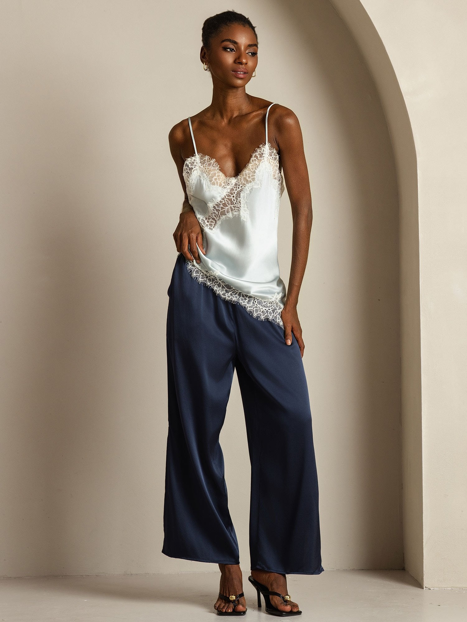 [Azzurro] SilkSilky-IT Seta pura Camisoles 010