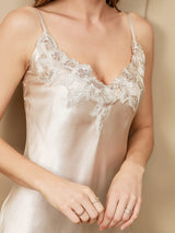[Beige] SilkSilky-IT Sleeveless V Neck Camicia da notte 006