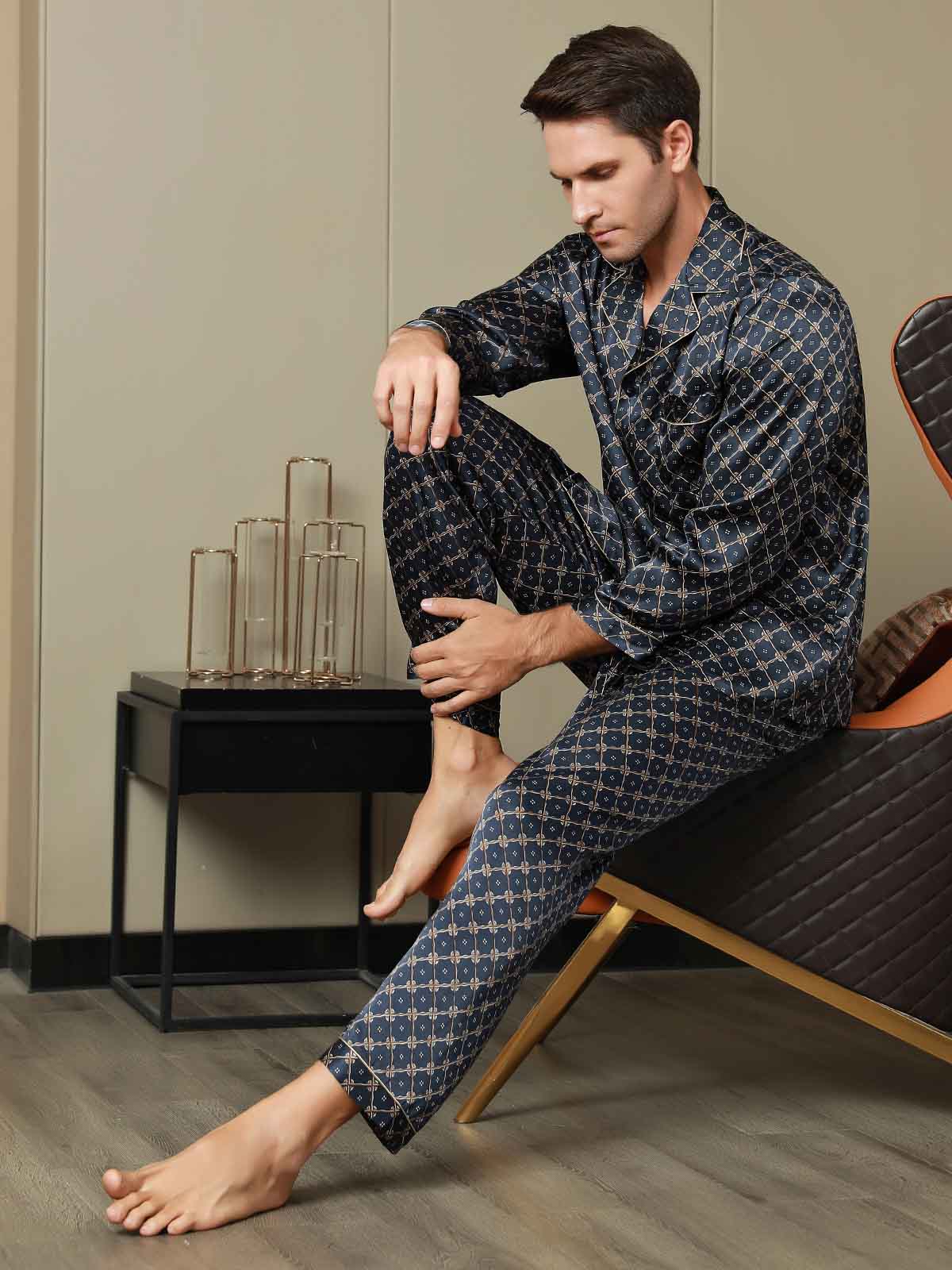 [Catena Blu Navy] SilkSilky-IT Seta pura Mens Pajamas 006,