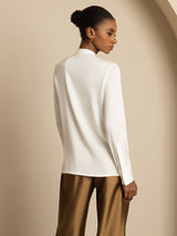 [Bianco] SilkSilky-IT 19Momme Manica lunga Collo con fiocco Camicette 003