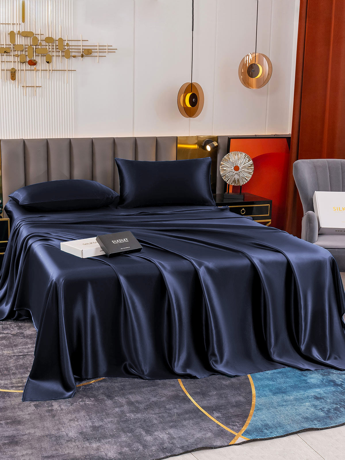 [Blu Scuro] SilkSilky-IT 19Momme Seta pura Bedding Set 005