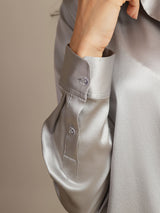 [Grigio Chiaro] SilkSilky-IT Long Sleeve Lapel Collar Camicie da donna 005