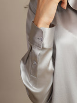 [Grigio Chiaro] SilkSilky-IT Long Sleeve Lapel Collar Camicie da donna 005