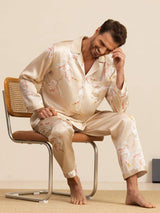 [Champagne] SilkSilky-IT Long Sleeve Lapel Collar Pigiami da uomo 008