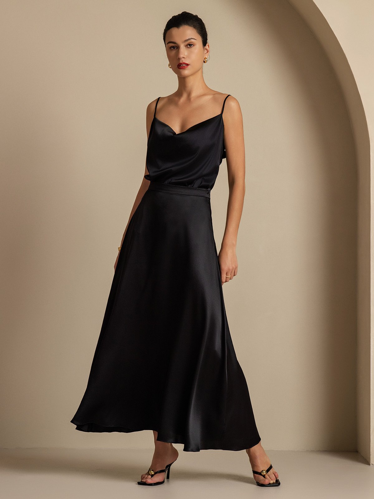 [Nero] SilkSilky-IT 19Momme Seta Collo drappeggiato Women''s Outfit Sets 009,