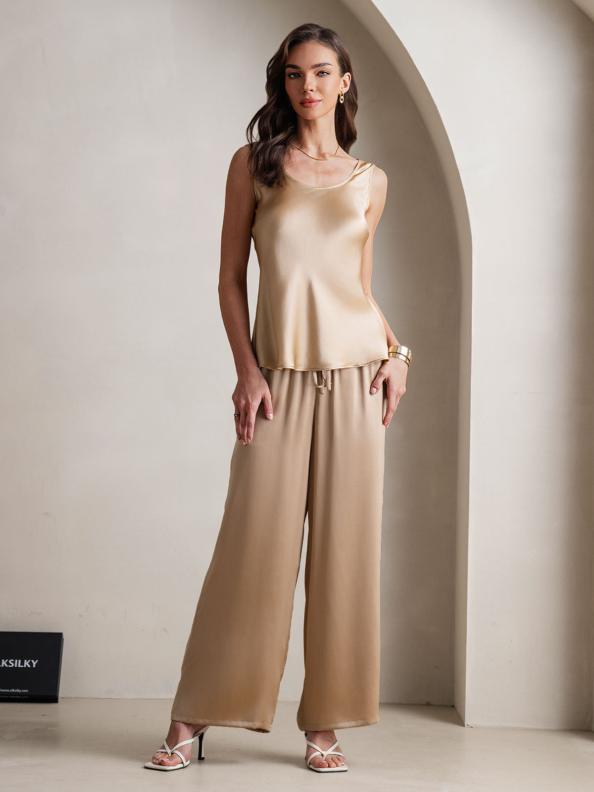 [Champagne] SilkSilky-IT Seta pura Camisole Set 004
