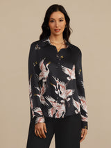 [Nero] SilkSilky-IT 19Momme Manica lunga Colletto con Revers Camicie da donna 001