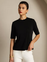 [Nero] SilkSilky-IT Half Sleeve Crew Neck Magliette donna 006