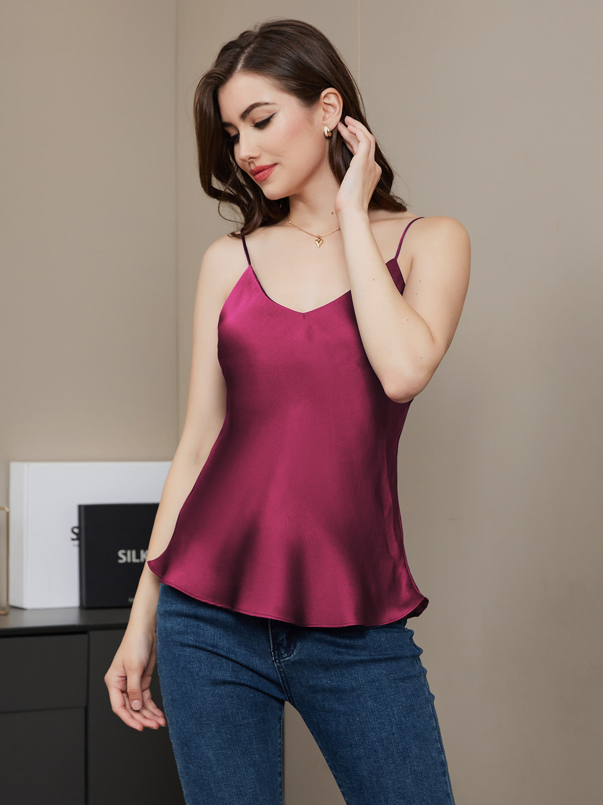 [Fucsia] SilkSilky-IT Senza maniche Camisoles 005