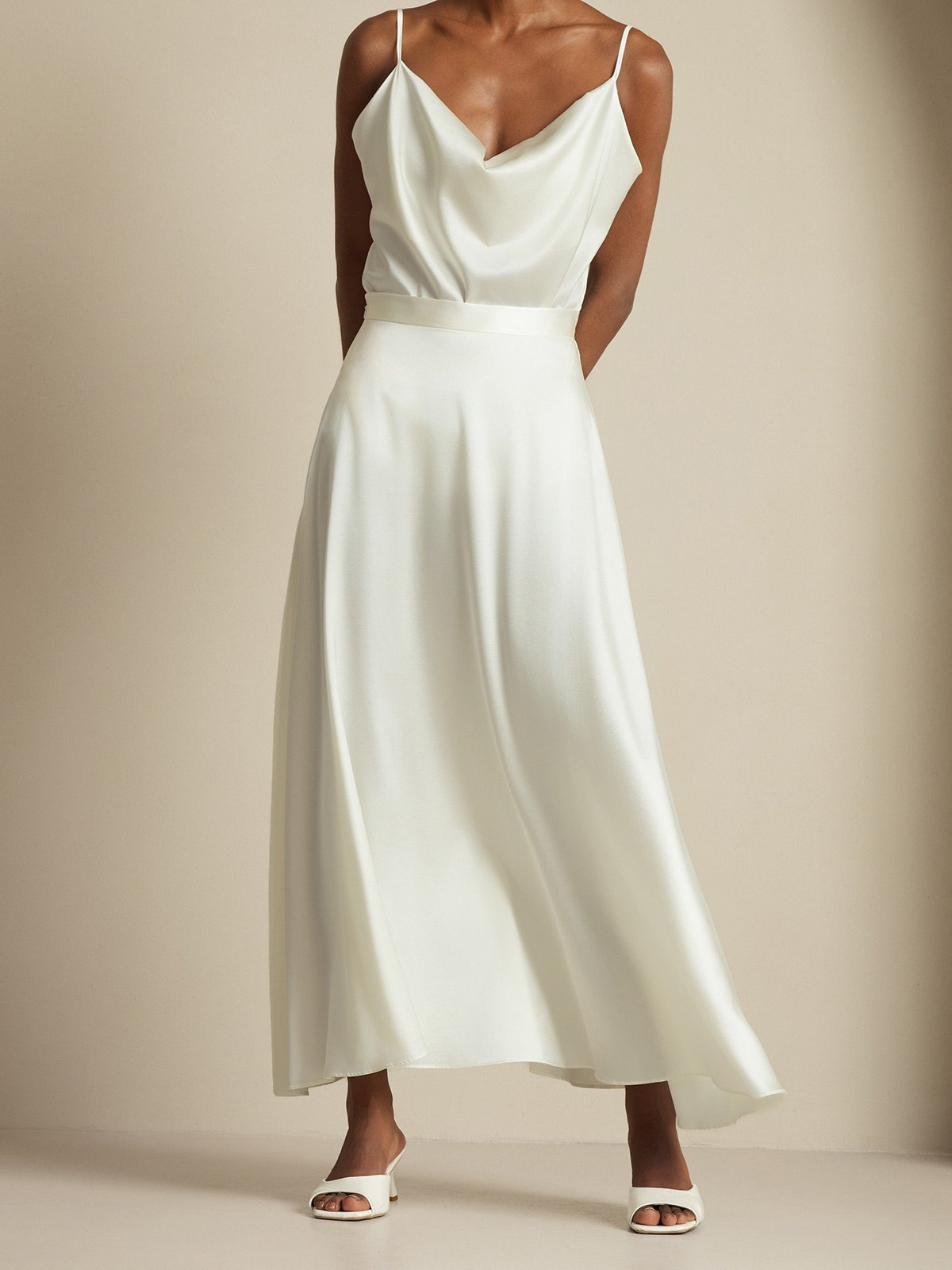 [Bianco] SilkSilky-IT 19Momme Seta Collo drappeggiato Women''s Outfit Sets 006,