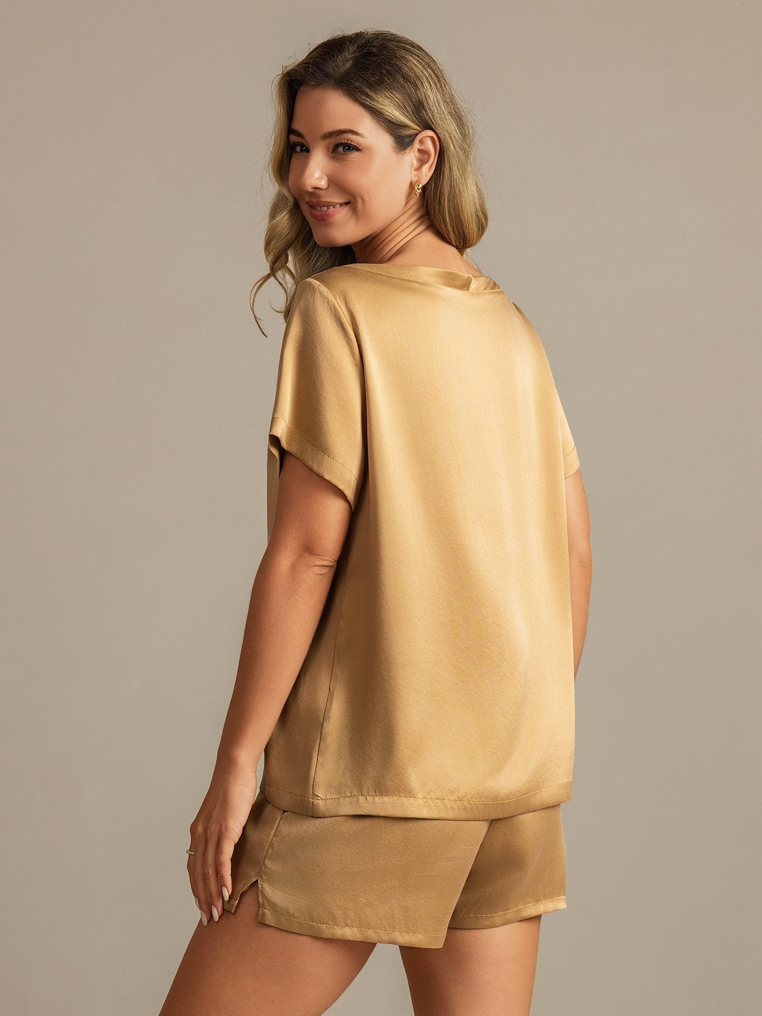 [Marrone Chiaro] SilkSilky-IT 19Momme Seta Womens Pajamas 002,