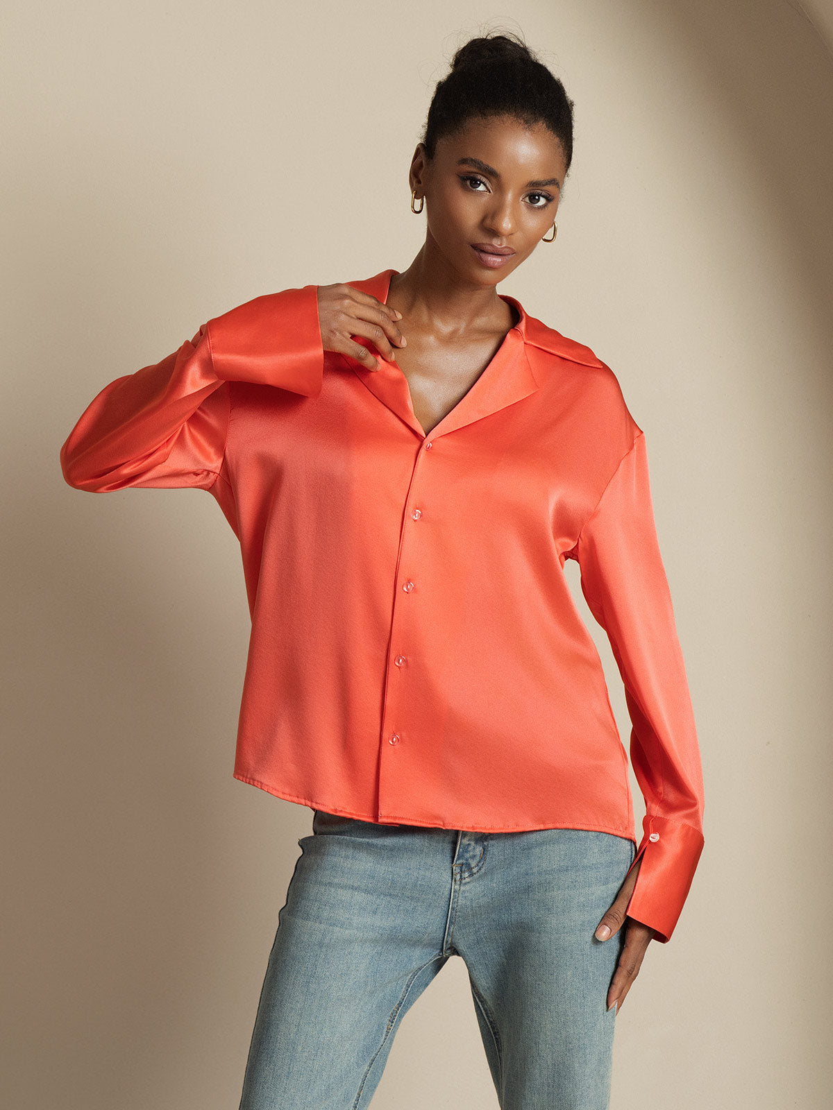 [Rosso Imperiale] SilkSilky-IT 19Momme Seta Womens Shirt 007