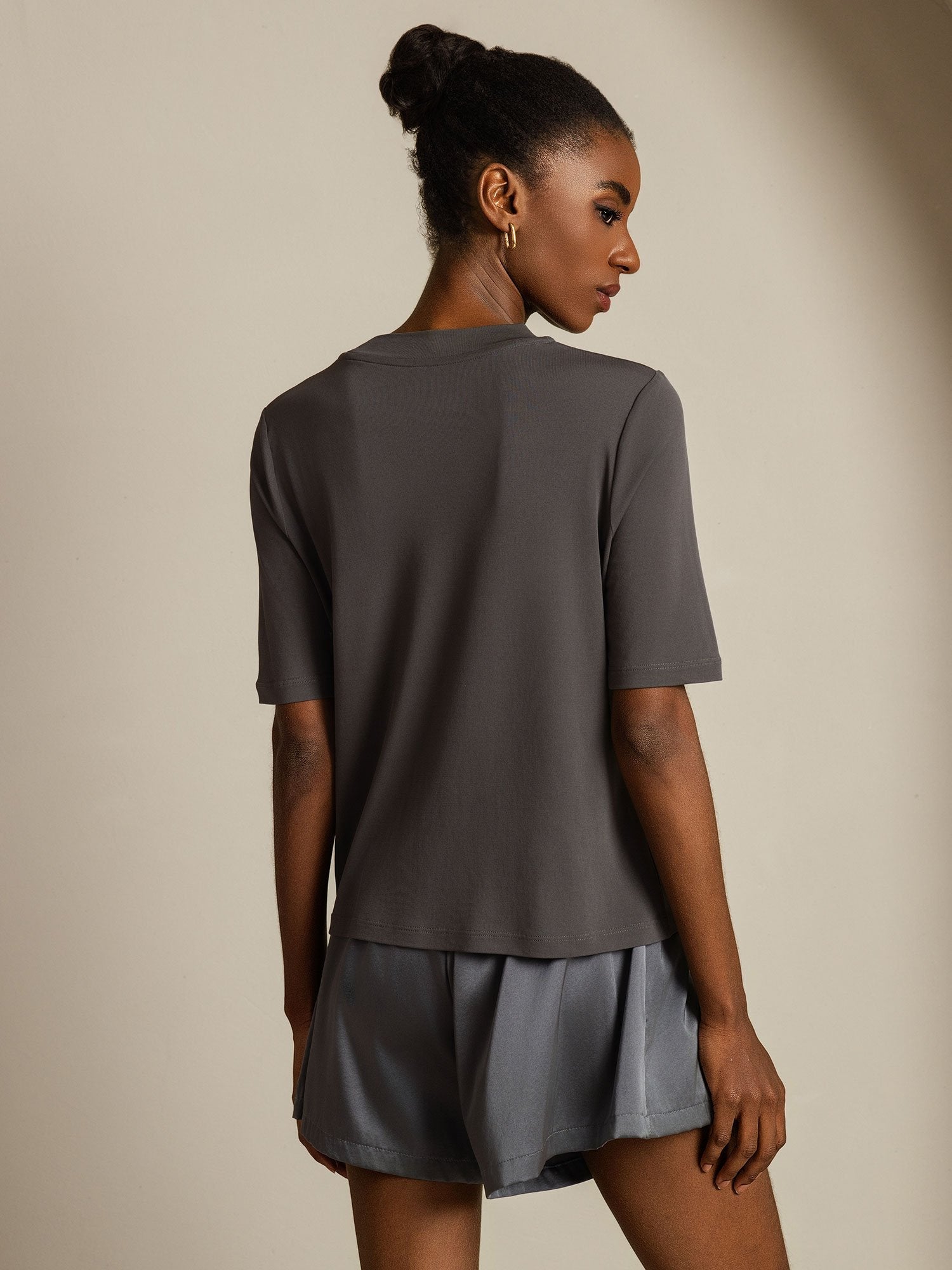 [Grigio] SilkSilky-IT Seta pura Womens T-Shirt 002