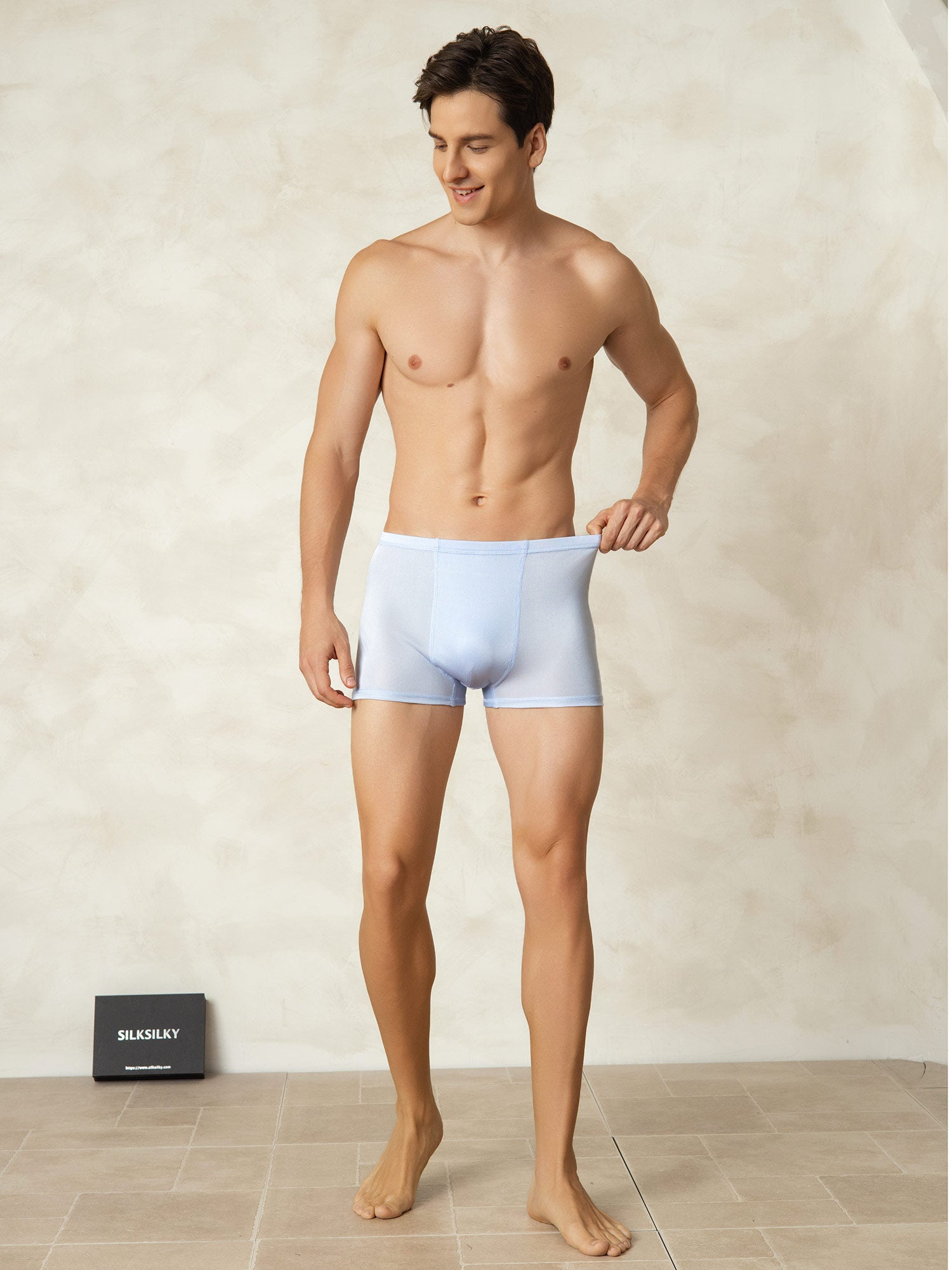 [Azzurro] SilkSilky-IT Maglia di seta Mens Underwear 004