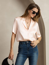 [Rosa] SilkSilky-IT Short Sleeve Lapel Collar Camicie da donna 005