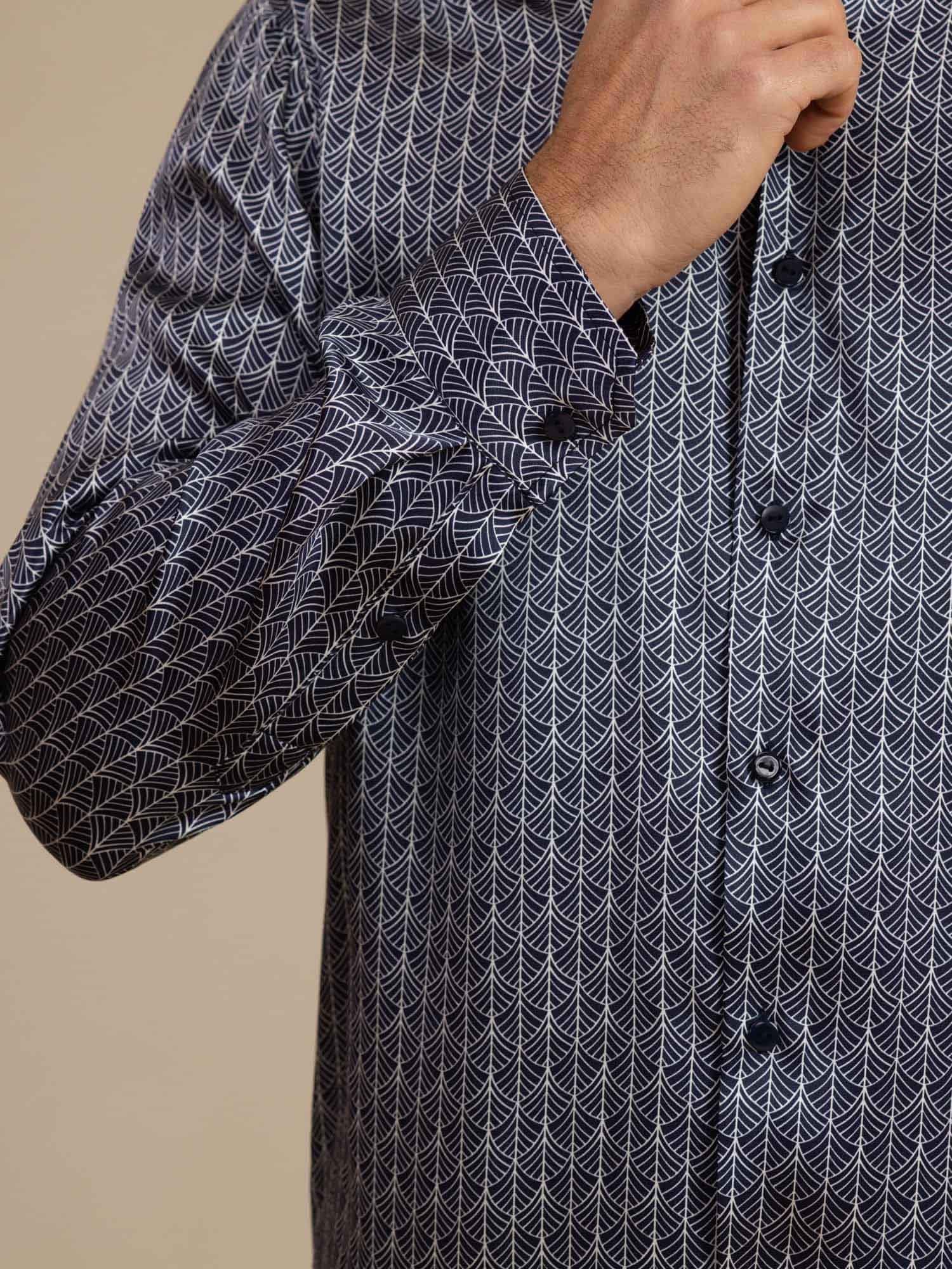 [Ginkgo Blu Navy] SilkSilky-IT Manica lunga Colletto con Revers Camicia da uomo 005