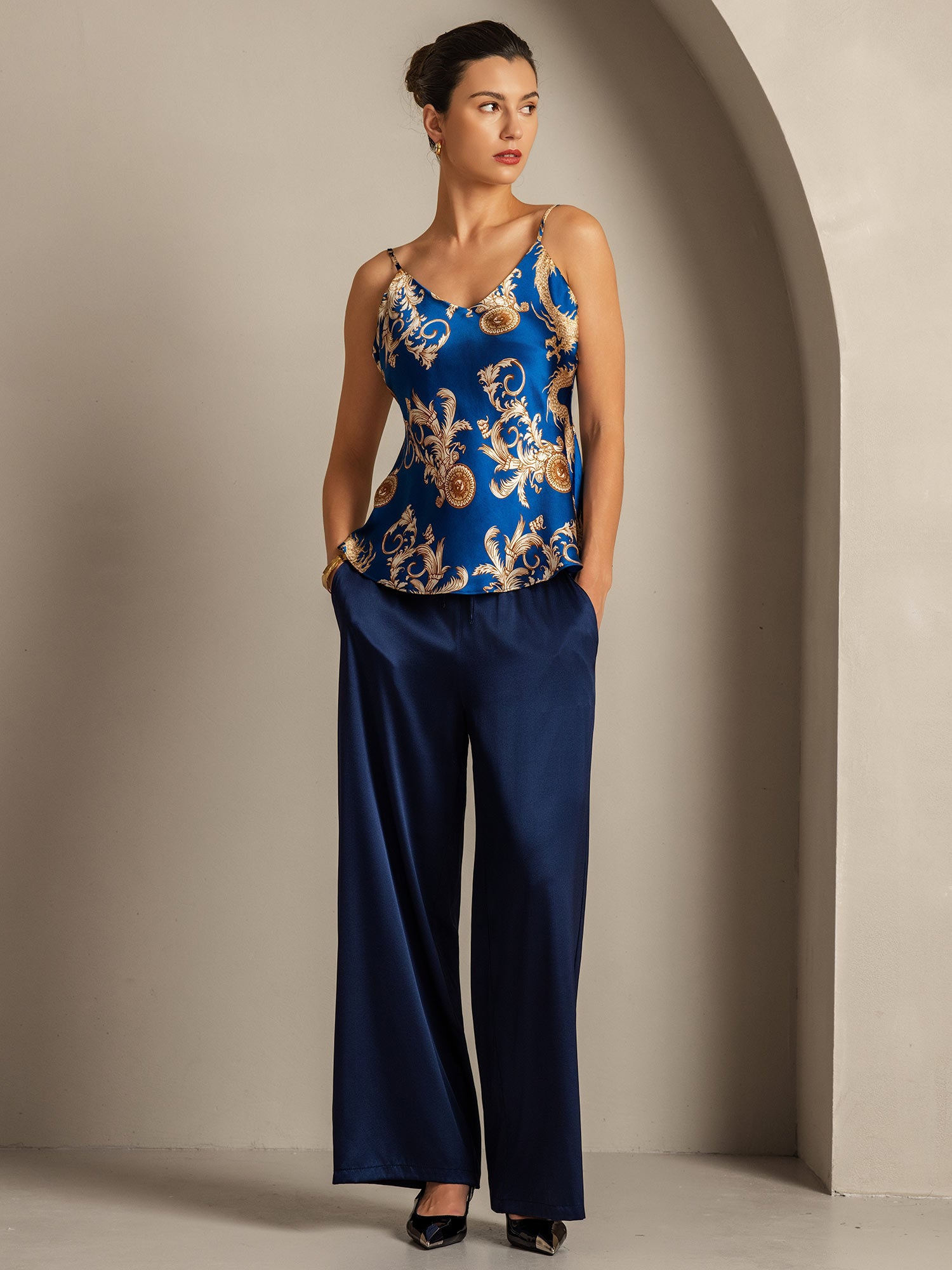 [Drago Navy] SilkSilky-IT Seta pura Camisoles 008