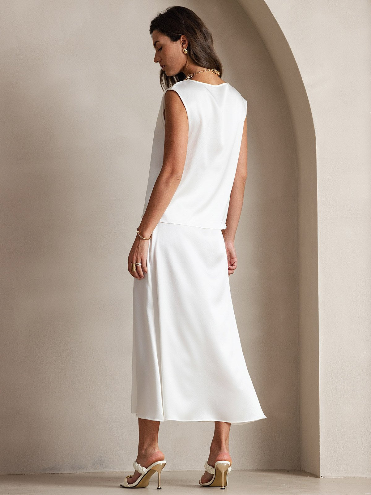 [Bianco] SilkSilky-IT 19Momme Seta Womens T-Shirt 002