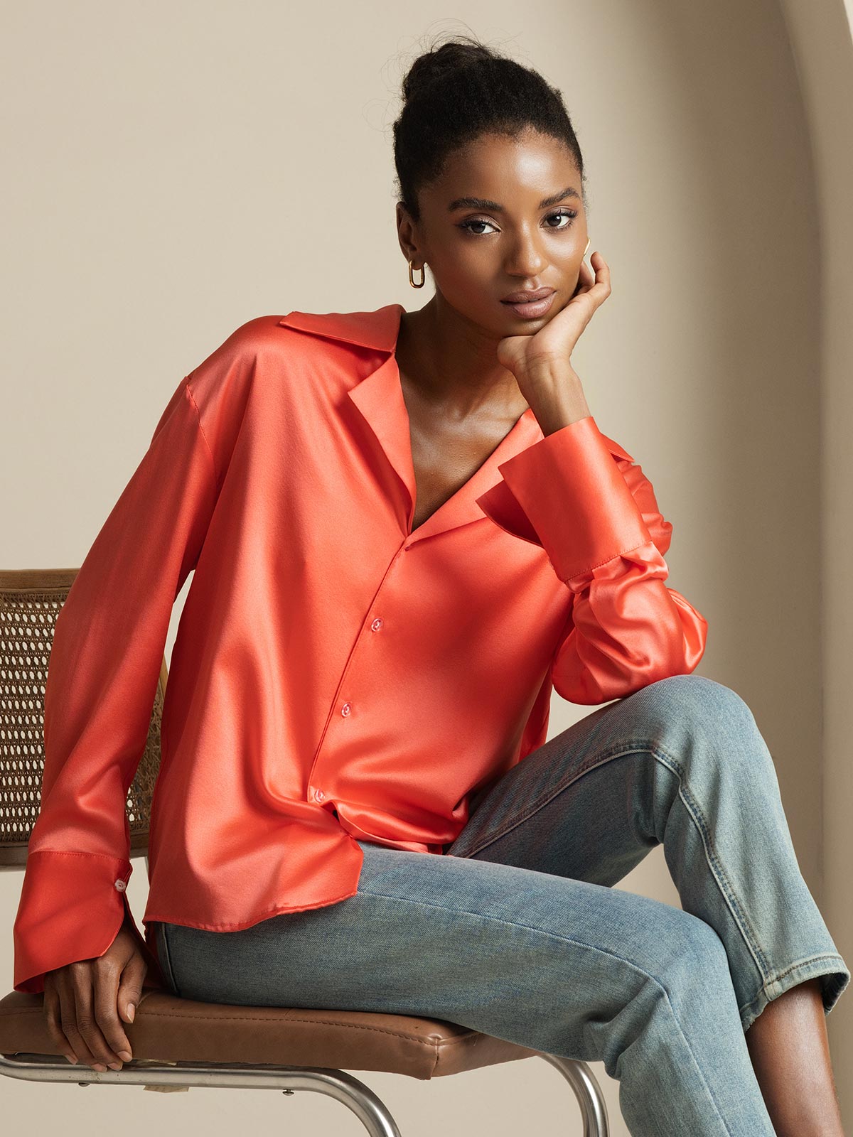 [Rosso Imperiale] SilkSilky-IT 19Momme Seta Womens Shirt 001