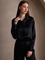 [Nero] SilkSilky-IT Long Sleeve Lapel Collar Camicie da donna 001