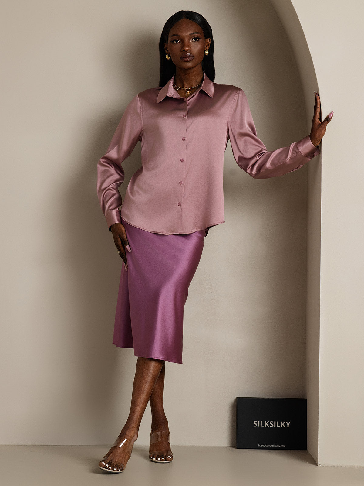[Malva Pallido] SilkSilky-IT Seta Colletto risvolto Camicie da donna 007