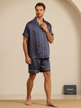 [Catena Blu Navy] SilkSilky-IT Maniche Corte Collo a Taglio Pigiami da uomo 007
