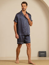 [Catena Blu Navy] SilkSilky-IT Short Sleeve Lapel Collar Pigiami da uomo 007