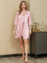 [Rosa] SilkSilky-IT Seta pura A metà Nightgown&Robe Set 002