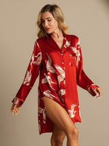 [Rosso Scuro] SilkSilky-IT Long Sleeve Lapel Collar Camicia da notte 001