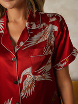 [Rosso Scuro] SilkSilky-IT Short Sleeve Lapel Collar Pigiami da donna 004