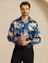 [Drago Navy] SilkSilky-IT Long Sleeve Lapel Collar Camicia da uomo 005