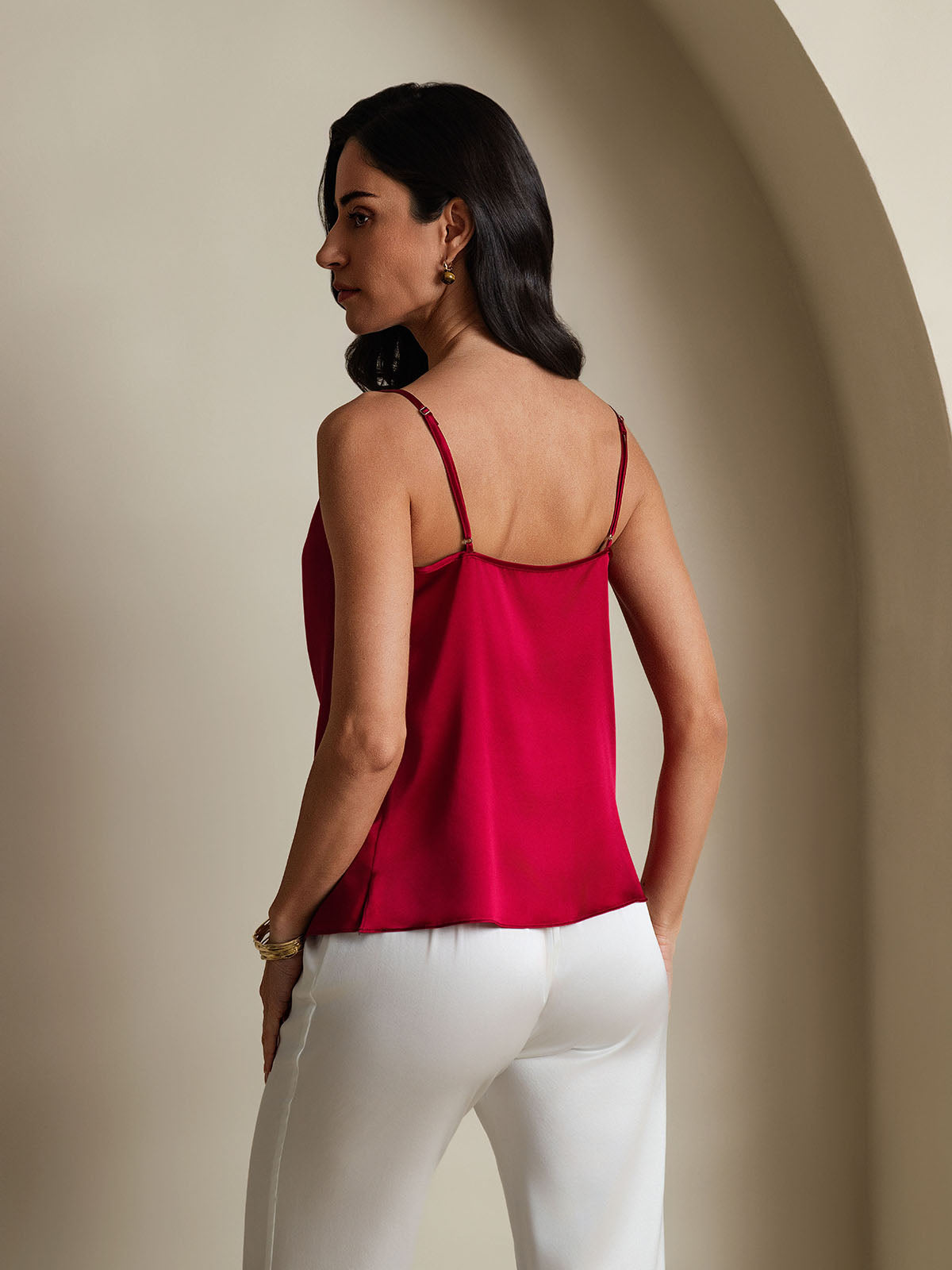 [Vino] SilkSilky-IT 19Momme Tirantes Finos Collo drappeggiato Cami 002