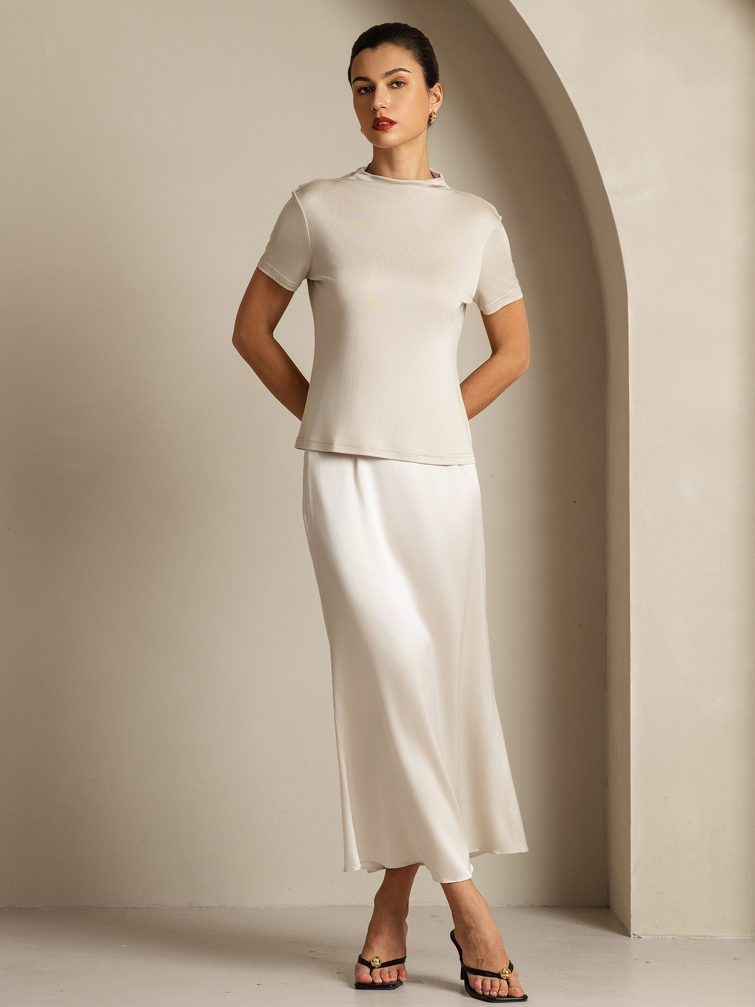 [Grigio] SilkSilky-IT Seta pura Colletto risvolto Magliette donna 007